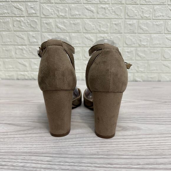 Unisa Pointed Toe Pumps WMNS 10M Tan High Heels Buckle Closure Ankle Strap Block - Picture 4 of 7